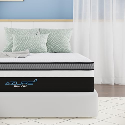Azure - Colchón individual de 90 x 190 x 25 cm, colchón ortopédico híbrido de 10 pulgadas con espuma viscoelástica de gel, muelles ensacados de 7 zonas, soporte de alivio del dolor de espalda de