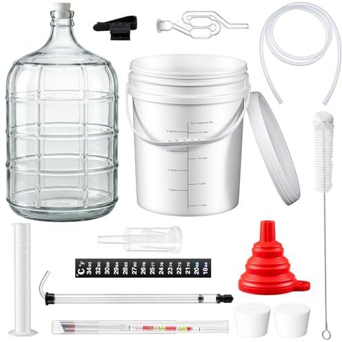 Ziliny Wine Making Kit Include 5 Gallon Carboy, 6.5Gallon Bucket,Lid, Automatic Siphon, Hydrometer, Alcohol Percentage Tester, Bottle Filler, Airlock, Plug Funnel for Primary & Secondary Fermentation