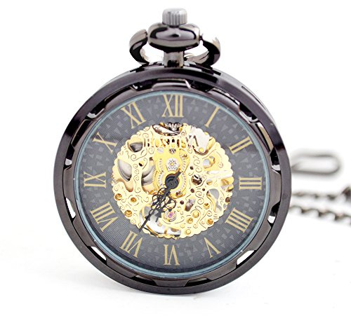BOSHIYA Herren Taschenuhr Mechanische Leuchtende Vintage Steampunk Skelett Halbjäger Handaufzug Mechanische Taschenuhr mit Kette für Herren