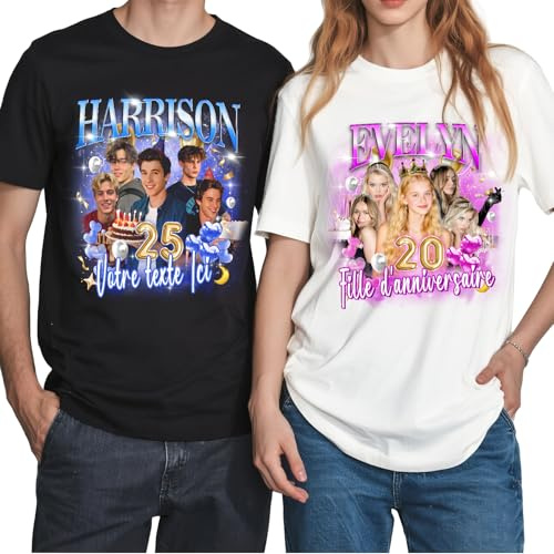 CustomSolo T Shirt Personnalisé Photo et Texte, Tee Shirt Personnalisable Homme Femme, T-Shirt Personnalisé Original avec Image, Cadeau Personnalisé pour Anniversaire, Couple et Souvenir