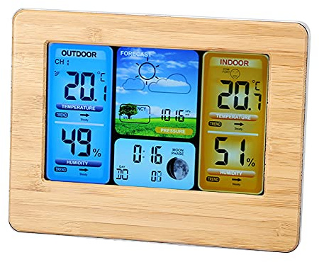 Hamwesh Stazione Meteorologica Wireless, Termometro da Esterno per Interni con Display a Colori e Previsioni Meteorologiche, Monitor di umidità e Temperatura per Casa, Ufficio, Montaggio a Parete o