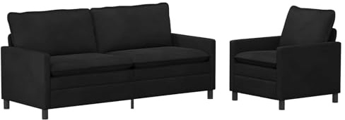 ULUYYUC Sofa Set 2-teilig Schwarz Samt, Moderne Couchgarnitur mit 3-Sitzer und Sessel, Gepolstertes Wohnzimmerset mit Metallrahmen und Doppellagigen Kissen für Wohnzimmer und Gästezimmer