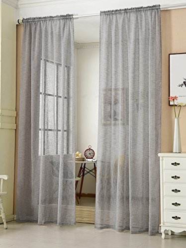Laneetal Transparente Gardine mit Kräuselband 2 Stücke Fensterschal in Leinen-Optik Dekoschal in Dunkelgrau 140x225 cm Fenstervorhang für Schlafzimmer Kinderzimmer Küche Stores Vorhang