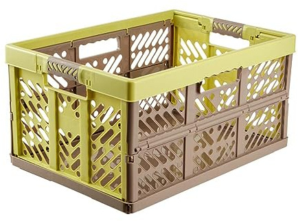 keeeper 4x Stabile Profi-Klappboxen mit Soft-Touch Griffen, 54 x 37 x 28 cm, 45 l, Ben, Grün/ Taupe