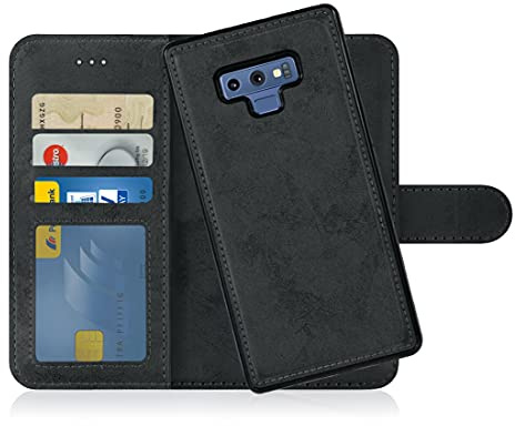 MyGadget Flip-fodral för Samsung Galaxy Note 9 - [avtagbart magnetfodral] - mobilfodral av konstläder - [flipfodral med kortplats] skyddsfodral i gråsvart
