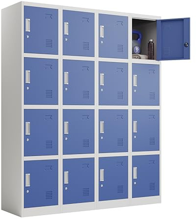 Racking Solutions 4 x 4 Door Metal Storage Lockers, Blue & Grey Steel Lockable Unit, Staff Gym School Changing 1850mm H x 380mm W x 450mm D