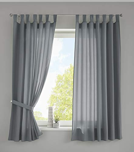 Gardinenbox 2er Set Vorhänge Schal Schlaufen »Berlin« HxB 175x140 cm Grau Blickdicht Microsatin Lichtdurchlässig Kräuselband Uni Matt, 20400N2