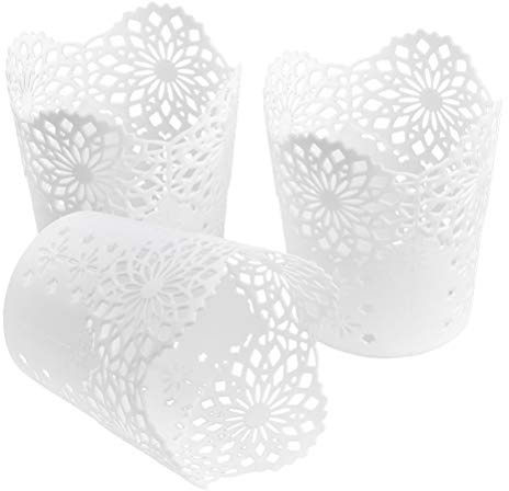 CENBEN 3 PCS Plastic Flower Hollow Pencil Holder Pen Pots, Desk Mesh Pen Cup Makeup Brush Holder Storage Organizer for Office Home Classroom Stationary Supplies and Cosmetics (White)