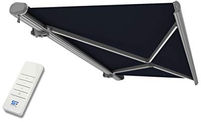 Schartec Premium Kassetten Markise elektrisch mit LED Beleuchtung Kassettenmarkise motorisierte Gelenkarmmarkise bis 500x300cm m (400x300cm, anthrazit)