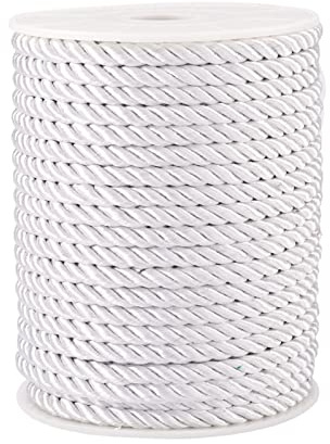 Cheriswelry 18 Meter Nylon-Drehkordel, 5 mm rund, seidiges Band, Wickelschnur für Vorhänge, Raffhalter, Möbel, Polstermöbel, Handwerk, Schmuck, Makramee, Kostüm, Heimdekoration,Helles Silber