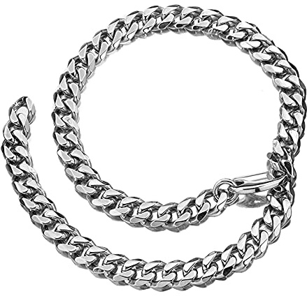X/L Hip Hop Necklace Xxxtentacion Adjustable Choker Cuban Link Chain With Tail Rapper Men's Miami Stainless Steel Necklace for Xxxtentacion (Color : A, Size : 19mm/46cm)