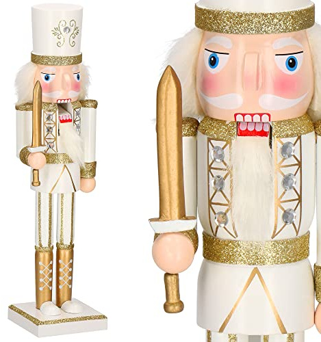 SPRINGOS Figura de Cascanueces Soldado de Madera con Espada Alto: 38 cm Crema Navidad Decoración navideña (Crema, 38 cm)