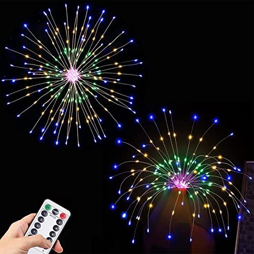 Feuerwerk LED Lichterkette,120/200 LED Warmweiß Mehrfarbig Lichterketten Wasserdicht Batteriebetrieben Mit Fernbedienung,8 Modi für Innen Außen Deko Weihnachten Hochzeit Party (Mehrfarbig,240 Lichter)