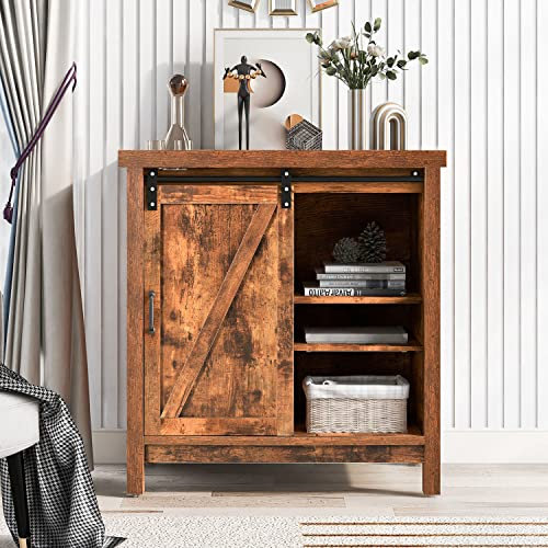 GGMWDSN Sideboard, Küchenschrank, Aufbewahrungsschrank, Beistellschrank, mit Schiebetüren, verstellbare Ablage, ffenen Regalfächern, Wohnzimmer, Esszimmer, Flur, Industrie-Design, Vintage Braun