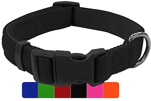 DEY - Premium Hundehalsband Air Mesh | Verstellbar | für Kleine, Mittelgroße u. Große Hunde | viele Farben u. Größen | Halsband Hund Katzen | Hunde-Halsbänder | Welpen-Halsband | Schwarz, M
