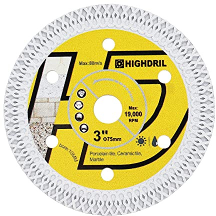 HIGHDRIL Baldosa de disco de diamante de 75 mm x 10 mm Turbo Mesh para azulejos de porcelana de cerámica dura granito para Bosch GWS 10.8-76 Tile Disc