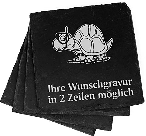 4X Schildkröte mit Taucherbrille Deko Schiefer Untersetzer Wunschgravur Set - 11 x 11 cm Flaschenuntersetzer Glasuntersetzer Tassenuntersetzer