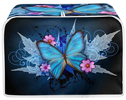 Xoenoiee Blue Butterfly Toaster Cover 2 Slice Small Appliance Covers Toaster Bag Dust Cover with Top Handle Trendy Toaster Oven Cover Washable, Flowers Leaf Pattern, M