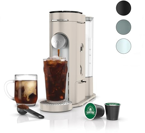 Ninja Pods & Grounds Single-Serve Coffee Maker, K-Cup Pod Compatible, Brews Grounds, Compact Design, 56-oz. Reservoir, 6-oz. Cup to 24-oz. Travel Mug Brew Sizes, Iced Coffee Maker, Stone, PB041ST