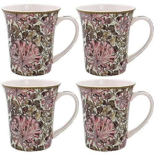 Lesser & Pavey Set of 4 British Designed Coffee Mug | Ceramic Coffee Mugs for Home or Work | Large Mugs for Hot Drinks | Honeysuckle Tea and Coffee Cups - William Morris