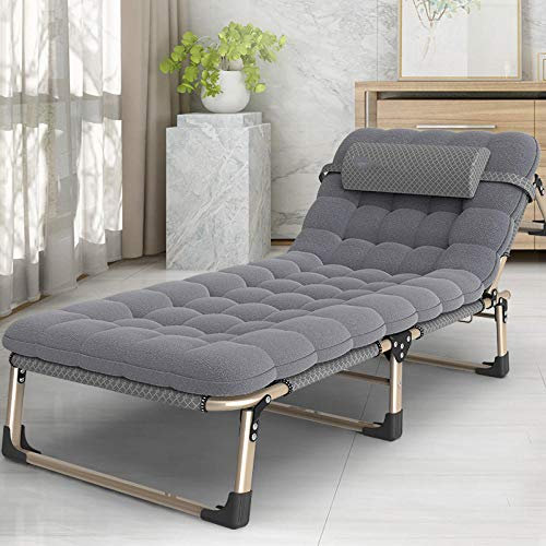 Folding Sun Lounger,Deck Chair Recliners, Zero Gravity Terrace Outdoor Recliners, Oversized Adjustable Sun Loungers, with Headrest Support 440lbs-Black Rod Stripes + Pearl Cotton Pad Interesting Life