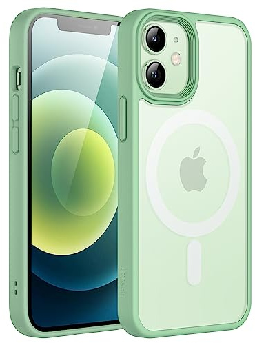 JETech Matte Magnetische Hülle für iPhone 12 mini, Grün | Kompatibel mit MagSafe, Matte Transluzent Rückseite, Dünn Stoßschutz