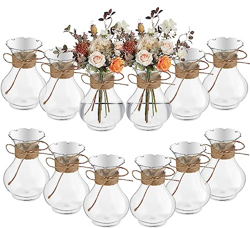Bokon 5.7 Plastic Small Vases for Centerpieces, Plastic Bud Vase Bulk, Hyacinth Avocado Growing Vases, Tiny Flower Bulb Plant Propagation Containers for Wedding Living Room Table Decorations(12 Pcs)