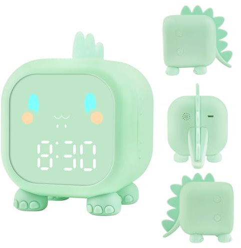 Edillas Wecker Kinder Dinosaurier Digital Mädchen Jungen Geräuschlos Ohne Ticken Wecker Nachtlicht/Countdown/Schlummer/2 Alarms/6 Klingeltöne/einstellbare Lautstärke/wiederaufladbare Schreibtischuhr