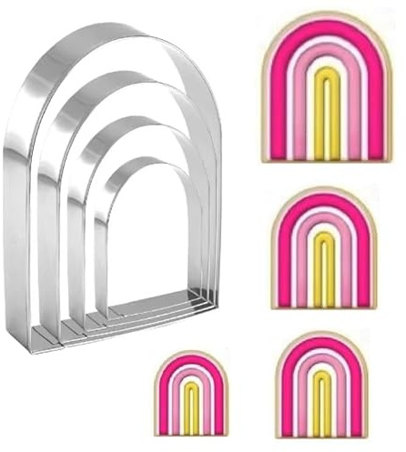 Arched Cookie Cutter Set ANCKNE 4 piece geometric cookie cutter molds - Stainless steel from 2 to 5 inches, Cake Cutters for Kitchen Baking