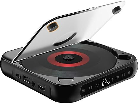 CD Player - Portable Bluetooth Speaker, LED Screen, Stereo Player, IR Remote, Wall Mountable with FM Radio