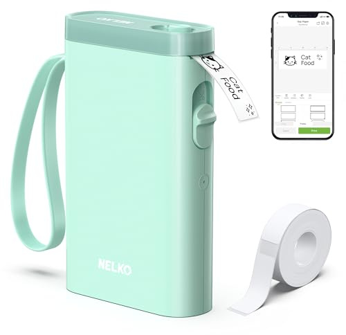 Nelko Etikettendrucker,Bluetooth P21 Selbstklebendes Etikettiergerät Grün | Tragbarer beschriftungsgerät selbstklebend Labeldrucker,Kabelloser,Mini Label Printer mit iOS Android Namensaufkleber Schule