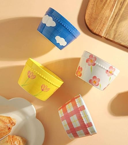 Bol à ramen, saladier, bol à fruits, bol à ramen, grands bols de service, lot de 2 bols de céréales colorées, petit bol de riz en céramique pour le petit-déjeuner, poke Bowl -Pink-11,5 x 11 cm.