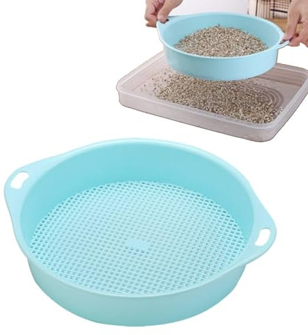 2Pcs Garden Sieve for Soil and Stones, 24cm Mesh Soil Sifter 3mm Round Garden Soil Sieve Riddle Riddler with Handle Plastic Mesh Gardening Tool Soil Compost Sieve for Garden(Blue)