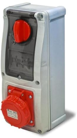 Presa interbloccata verticale con sezionatore interruttore, con fondo, con interruttore magnetotermico, 380V, 5 poli 3P+N+T, 63A, IP67 - Rosi 16.463R6MT