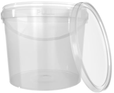 1x Eimer mit Deckel 5l Transparent Rund | Kunststoff Eimer Lebensmittelecht, luftdicht und stabil | Leer Eimer mit Griff und Deckel für Lebensmittel Chemie Waschpulver Klebstoffe geeignet
