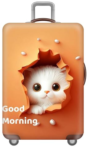 FANSU Kofferhülle Kofferschutzhülle, 3D Katze Drucken Elastisch Reisekoffer Schutzhülle mit Reißverschluss, Waschbar Gepäckabdeckung - 18 bis 32 Zoll (orange,L(26-28in))