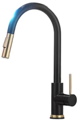 Küche Spültischarmatur Küchenauszieh-Smart-Touch-Wasserhahn Küchenauszieh-Induktions-Heiß- Und Kaltwasserhahn Schwarz Mit Gold