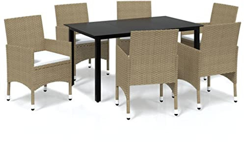Makastle 7-TLG. Gartenmöbel Set Outdoor Lounge Sofa mit Kissen & Tisch, Kleiner Gartengarnitur Sitzgruppe Gartensofa Bistroset Gartenlounge für Terrasse und Balkon, Poly Rattan Beige