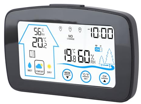 Station Météo sans Fil, Thermomètre Intérieur et Extérieur, Hygromètre Numérique, Moniteur de Température Précis avec écran Tactile rétroéclairé LCD (BLACK)