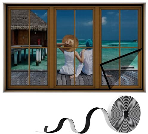 Moustiquaire Fenetre, Rideaux Anti Mouches pour Fenetre,Rideaux Toile Insect Ecran,Baie Vitree Coulissante,Moustique Sans Perçage 110x120cm,Noir