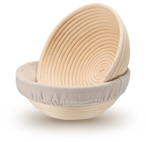 Panumly Banneton Brotgärkörbe mit Einlagen, 22,9 cm, rund, Sauerteig-Gärkörbe, 2 Stück, handgefertigte Rattankörbe, Gärschalen für Brot, Backen, Gärung