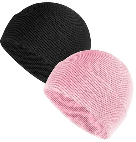 Sibba Unisex Mütze 2 Teilige Weich Leicht Winter Gestrickt Mit Bündchen Fischermütze Warm Winddicht Totenkopfmütze Für Männer Frauen Schwarz Rosa Einheitsgröße