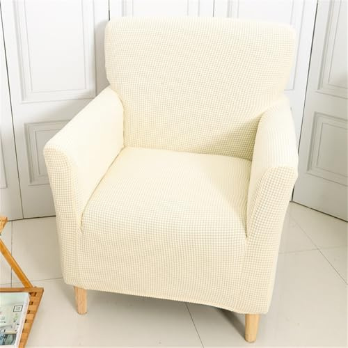 Highdi Stretch Sesselbezug Karierter Jacquard Sesselhusse Sesselschoner mit Armlehnen, Einfarbig Sesselüberwurf 1 Sitzer Sofa Überzug für Relax-Sessel, Cocktailsessel, Clubsessel (Beige)