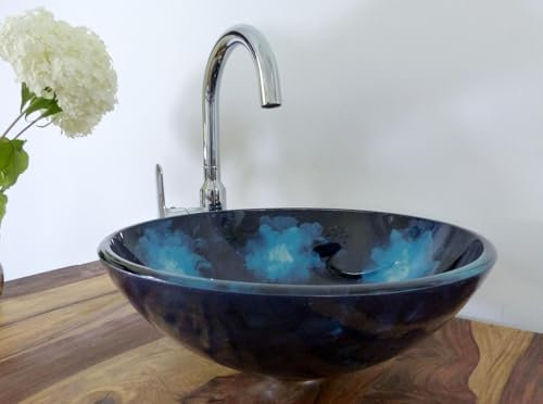 Nero Aufsatz Glas Waschbecken Blua Clouds schwarz blau 42cm rund Waschtisch Glaswaschschale