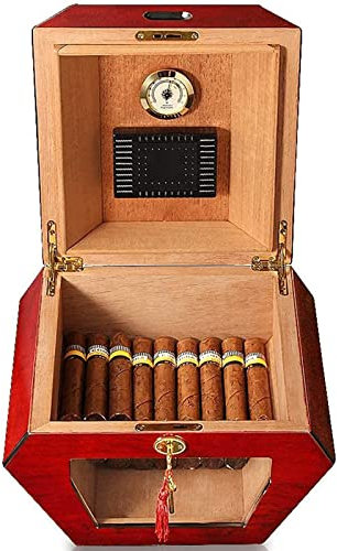 WOYZDQ Geschenk Rote Zigarrenkiste, Zigarrenetui mit sichtbarem Glasfenster, Humidor mit großem Fassungsvermögen für 50 Zigarren, Zigarren-Humidor-Geschenk für Männer Zigarren Humidore