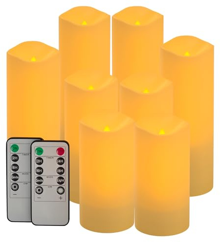 SOAIY 8 PCS Velas LED a Baterías, Vela LED Impermeable con Mando a Distancia, Velas Eléctricas Regulable Función de Temporizador, Velas LED Decorativas Nocturna Interior y Exterior, Navidad Halloween