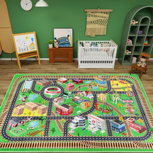 AKUNRUG City Life Kids Rug Car Play Mat for Toy Cars Traffic Toddlers Boy Room,150×100 CM