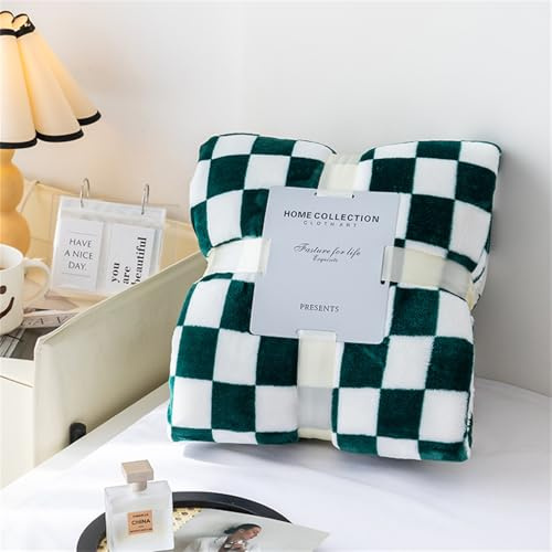 Highdi Couverture Polaire Plaid, Damier Jeté de Canapé Douillette Grande Taille Couverture Chaude et Douce Couverture d'hiver pour Chambre Canapé Lit (100 * 150CM,Vert)