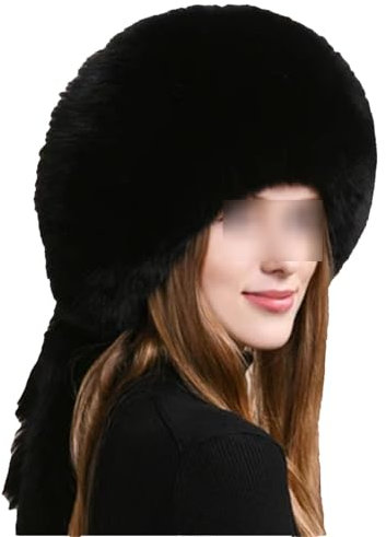 Wjnvfioo Wintermütze aus Kunstpelz für Damen, stilvoll, dick, warm, luxuriös, flauschige Fellmütze, Schwarz , Einheitsgröße