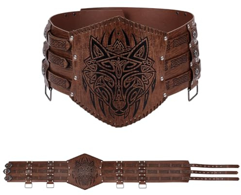 NBEADS Medieval Viking Wide Belt, Faux Leather Armor Belt Vintage Renaissance Wide Belt Knight Corset Belt for LARP Christmas Gifts Costume,